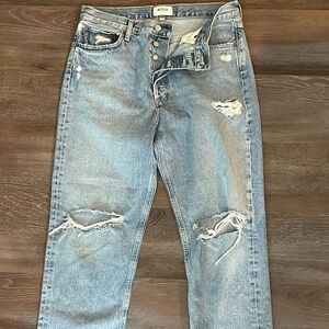 Agolde Womens 90s High Rise Straight Distressed Denim Jeans